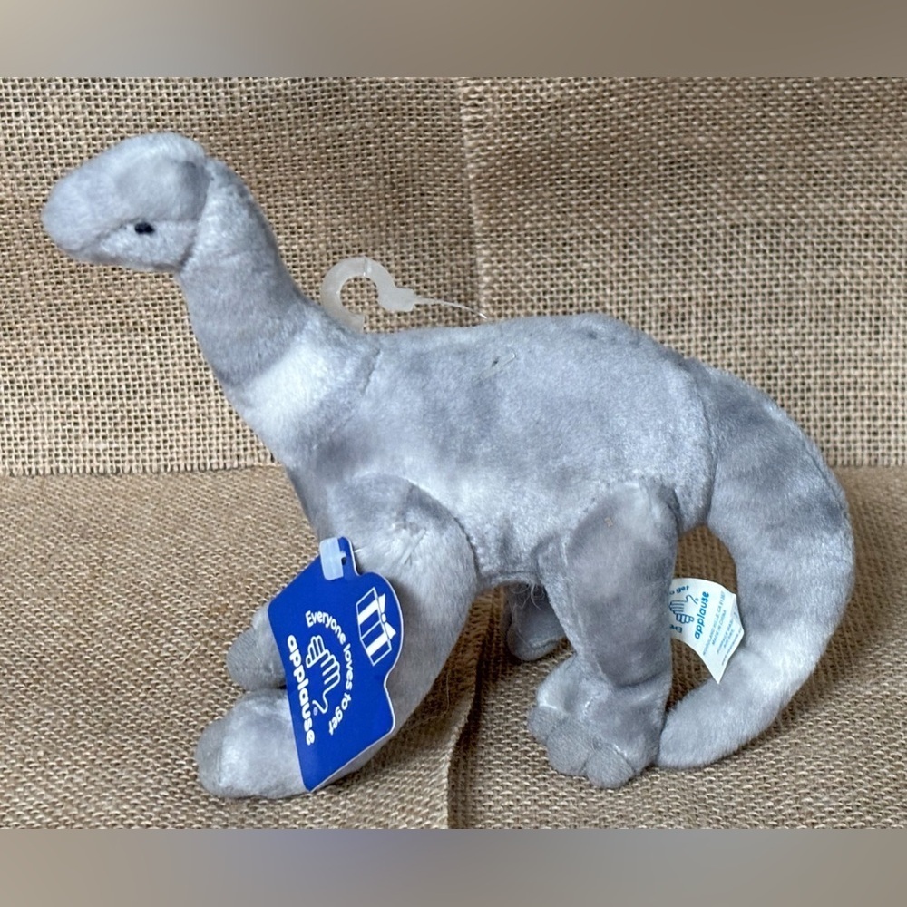 Vintage Applause Gray Brontosaurus Dinosaur Beanie Plush Stuffed Animal Toy NOS